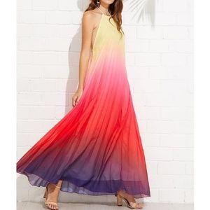 Ombre rainbow maxi backless dress
